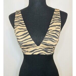 AERIE Black Brown Animal Print Triangle Bow Bikini‎ Top SMALL NWT